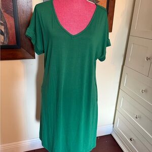 Green V-Neck T-Shirt Dress